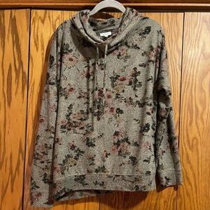 Maurices Floral Cowl Neck Sweater - Gray and Pink